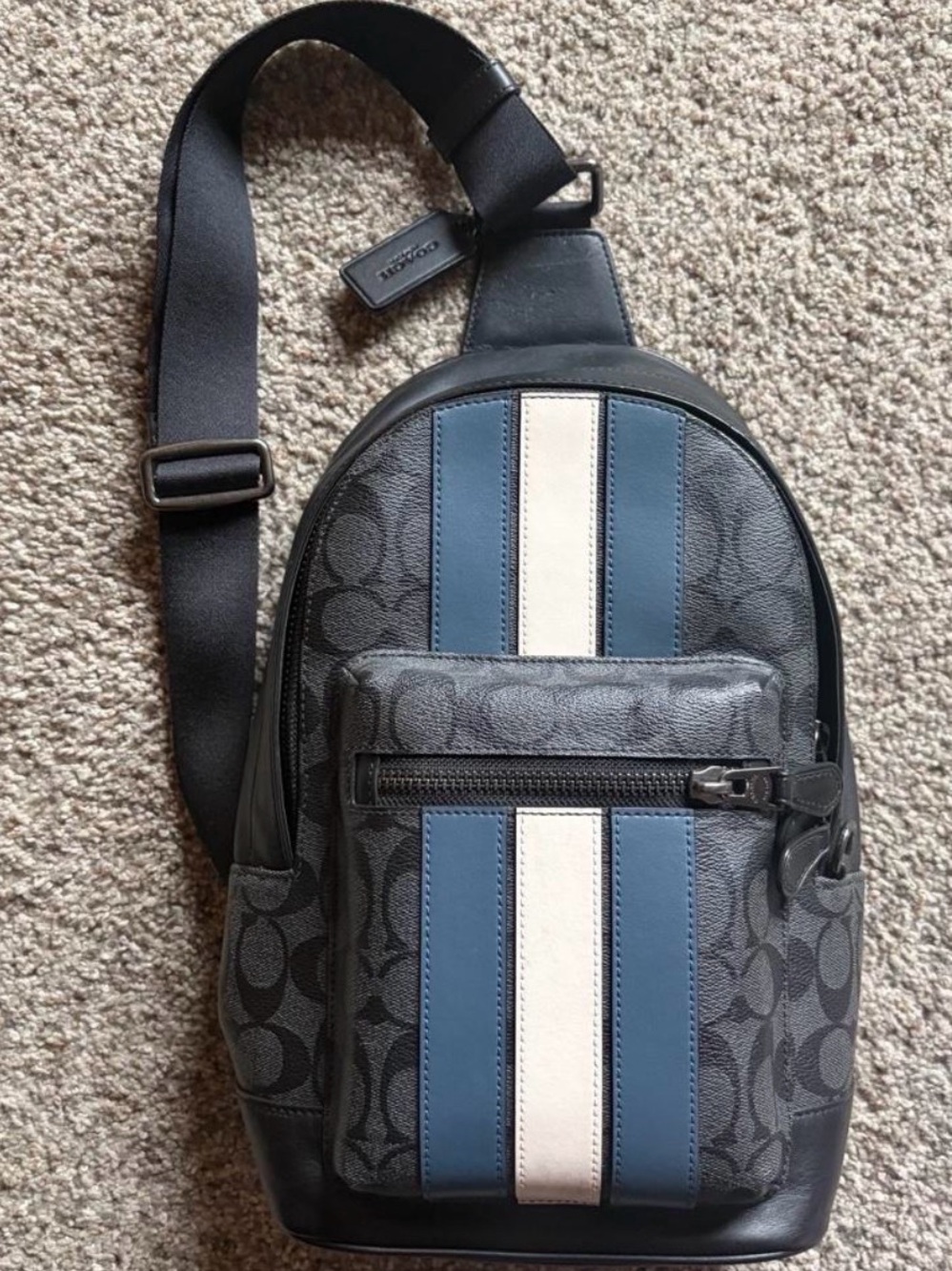 Coach Men's Monogram Sling Pack in Blue, White and Gray